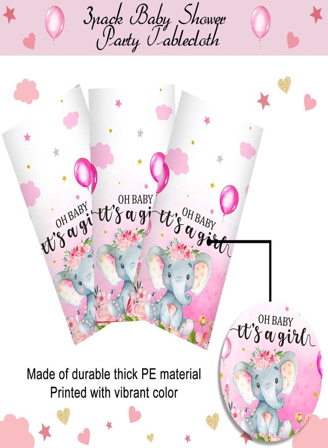 FunnyPars 3 Pack Elephant Baby Shower Decorations - Plastic Tablecloth Table Cover Backdrop for Boy Girl Gender Party Supplies, 54 x 108 Inch, Pink - Image 2